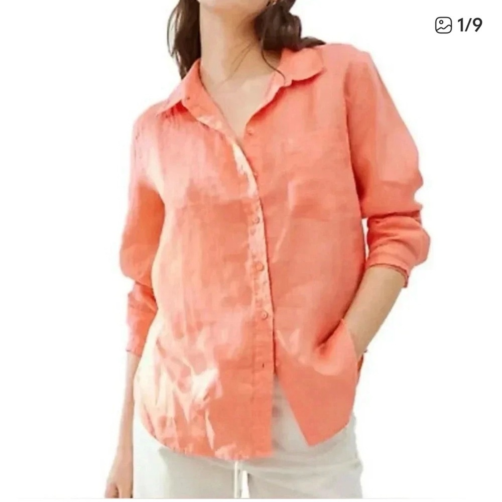 H& M Linen Peach Women's  Button-Up Shirt